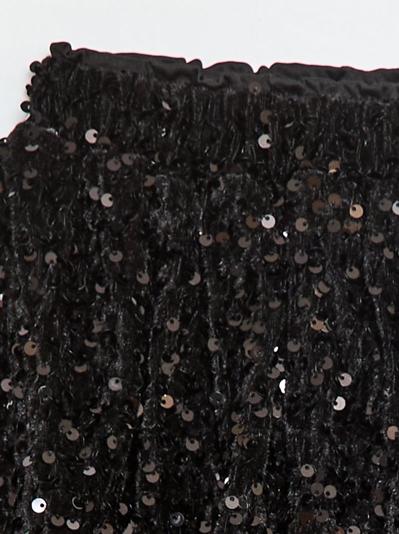 Falda corta de lentejuelas lisa Negro - Kiabi