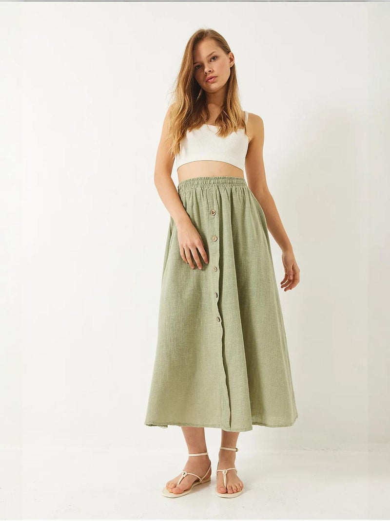 Falda corta de lino con botones y cintura elástica lucci Verde menta - Kiabi
