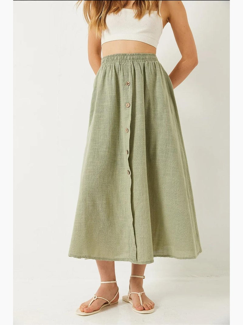 Falda corta de lino con botones y cintura elástica lucci Verde menta - Kiabi