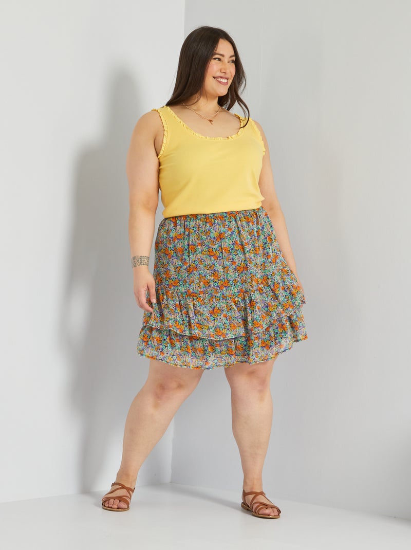 Falda corta 'flores' evasé NARANJA - Kiabi