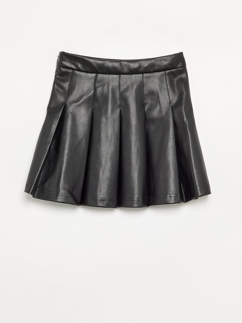 Falda corta plisada de polipiel Negro - Kiabi