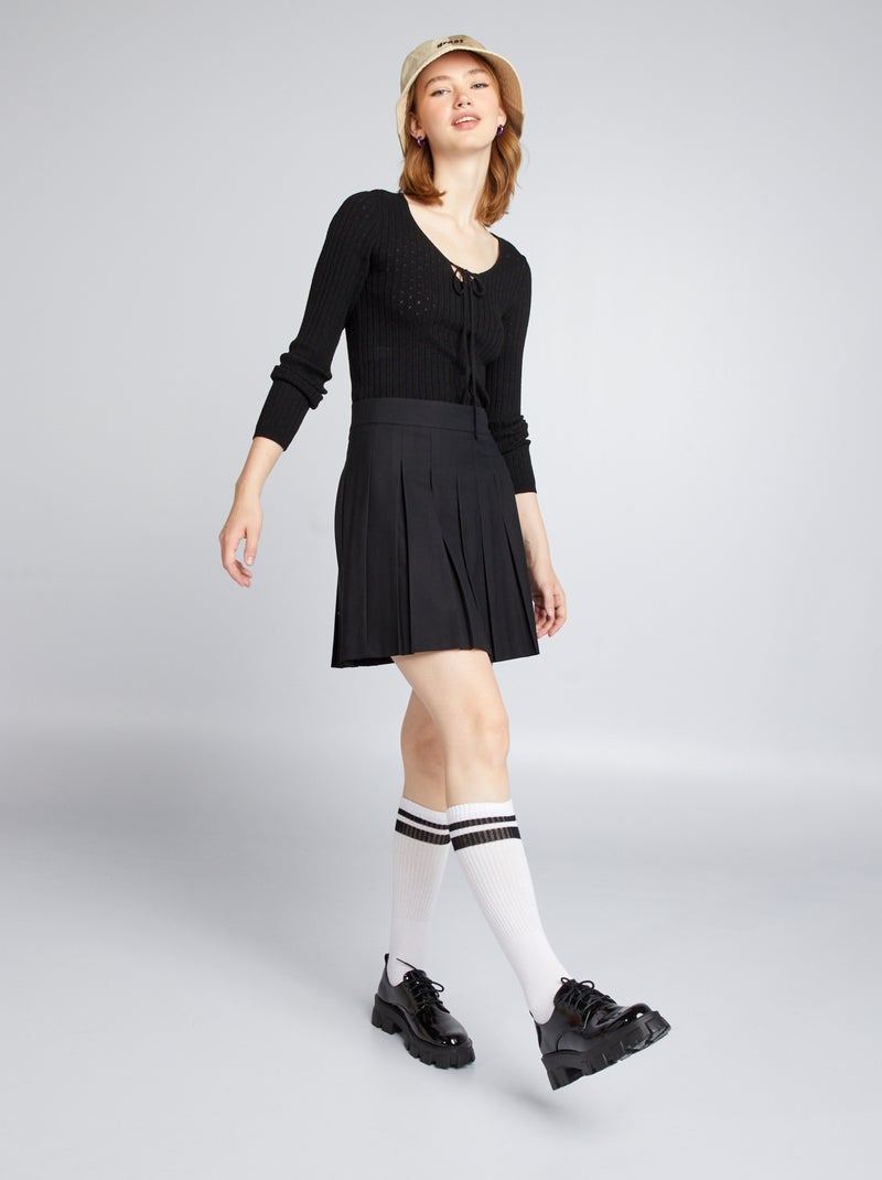 Falda corta plisada Negro - Kiabi
