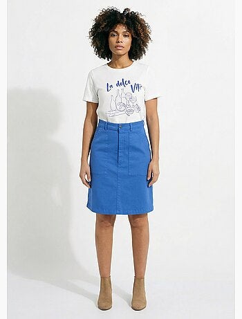 Falda corta recta con bolsillos cargo, algodón elástico - Afibel