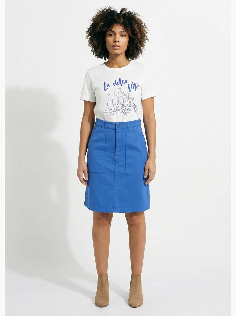 Falda corta recta con bolsillos cargo, algodón elástico - Afibel Azul - Kiabi