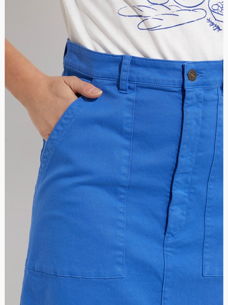 Falda corta recta con bolsillos cargo, algodón elástico - Afibel Azul - Kiabi