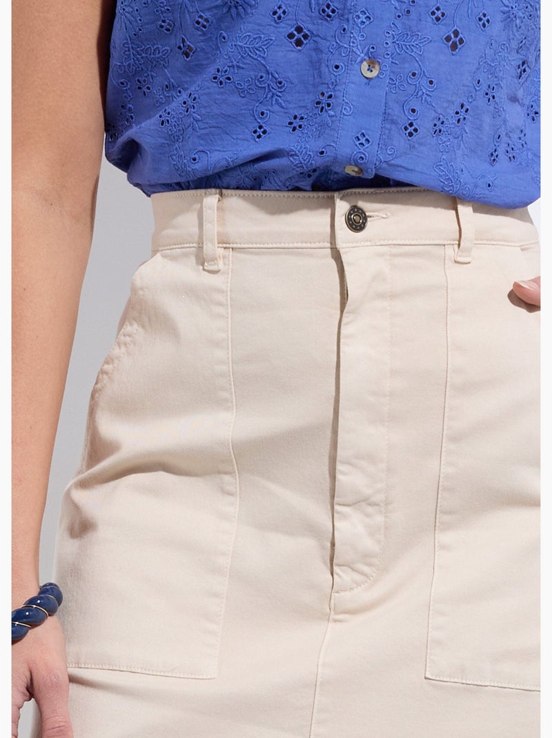 Falda corta recta con bolsillos cargo, algodón elástico - Afibel Beige - Kiabi