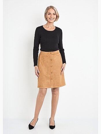 Falda corta recta en tejido abotonado efecto ante - Afibel