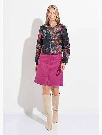 Falda corta recta en tejido abotonado efecto ante - Afibel