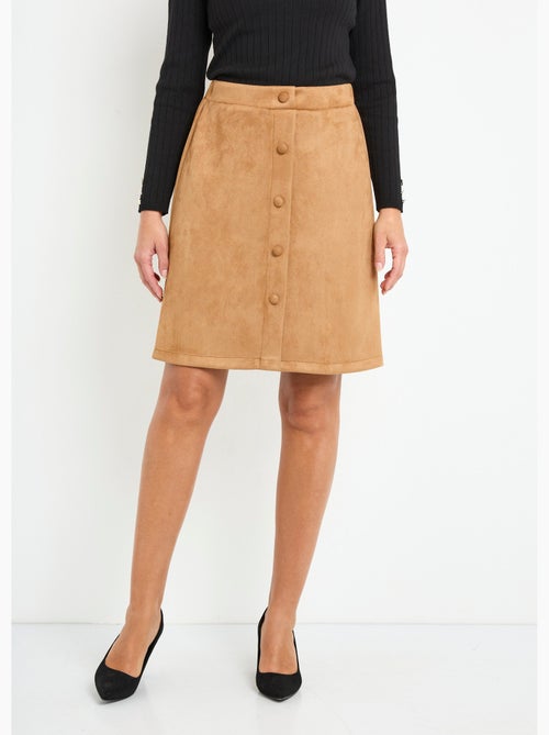 Falda corta recta en tejido abotonado efecto ante - Kiabi