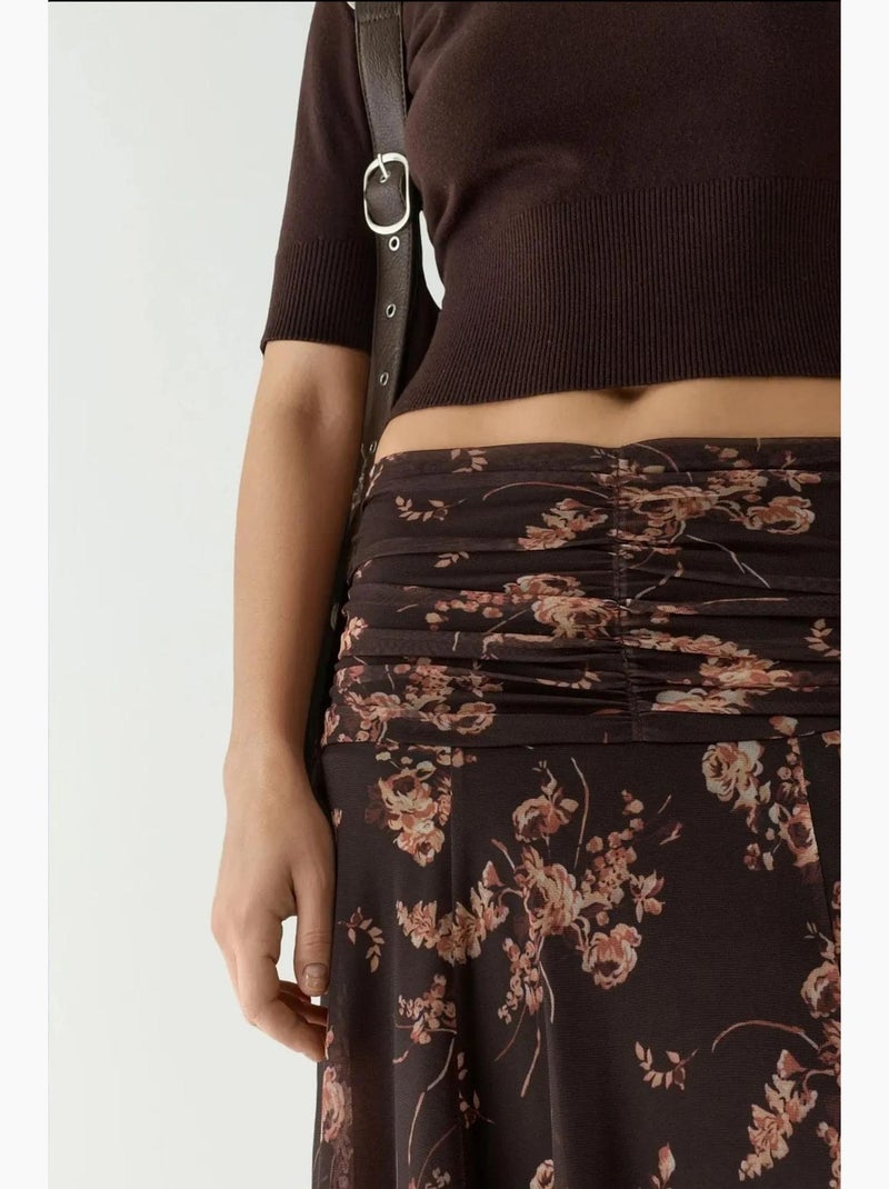 Falda cruzada midi estampada con detalle de volante hiccup Marrón oscuro - Kiabi