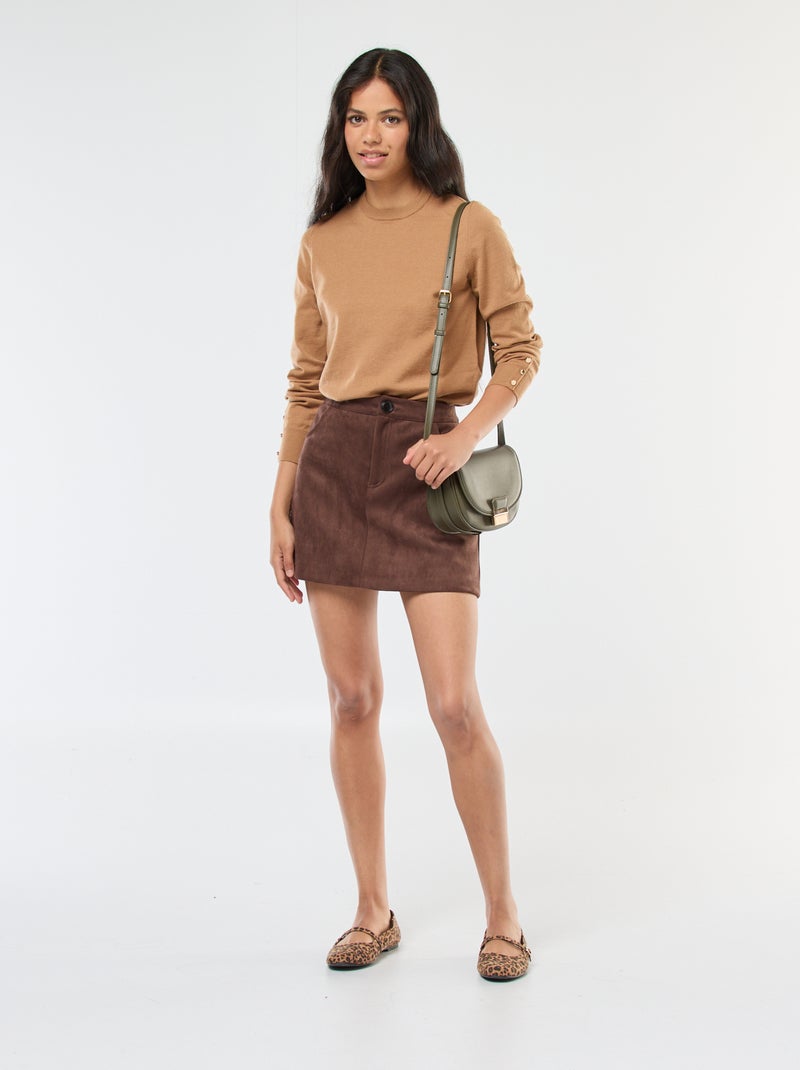 Falda de ante sintético con forro tipo short Marron - Kiabi