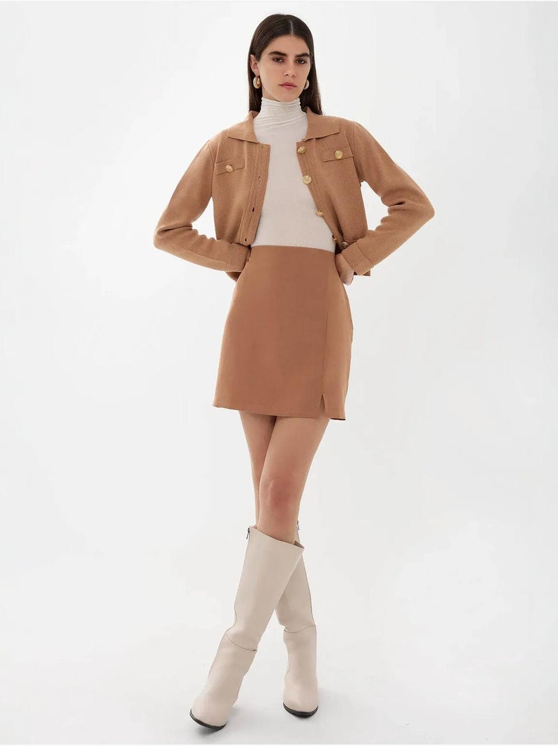 Falda de cintura alta con abertura lateral Beige natural - Kiabi