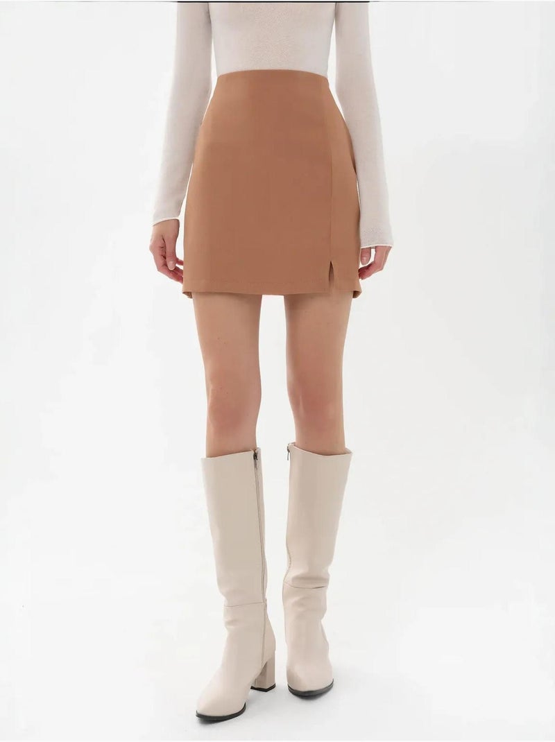 Falda de cintura alta con abertura lateral Beige natural - Kiabi