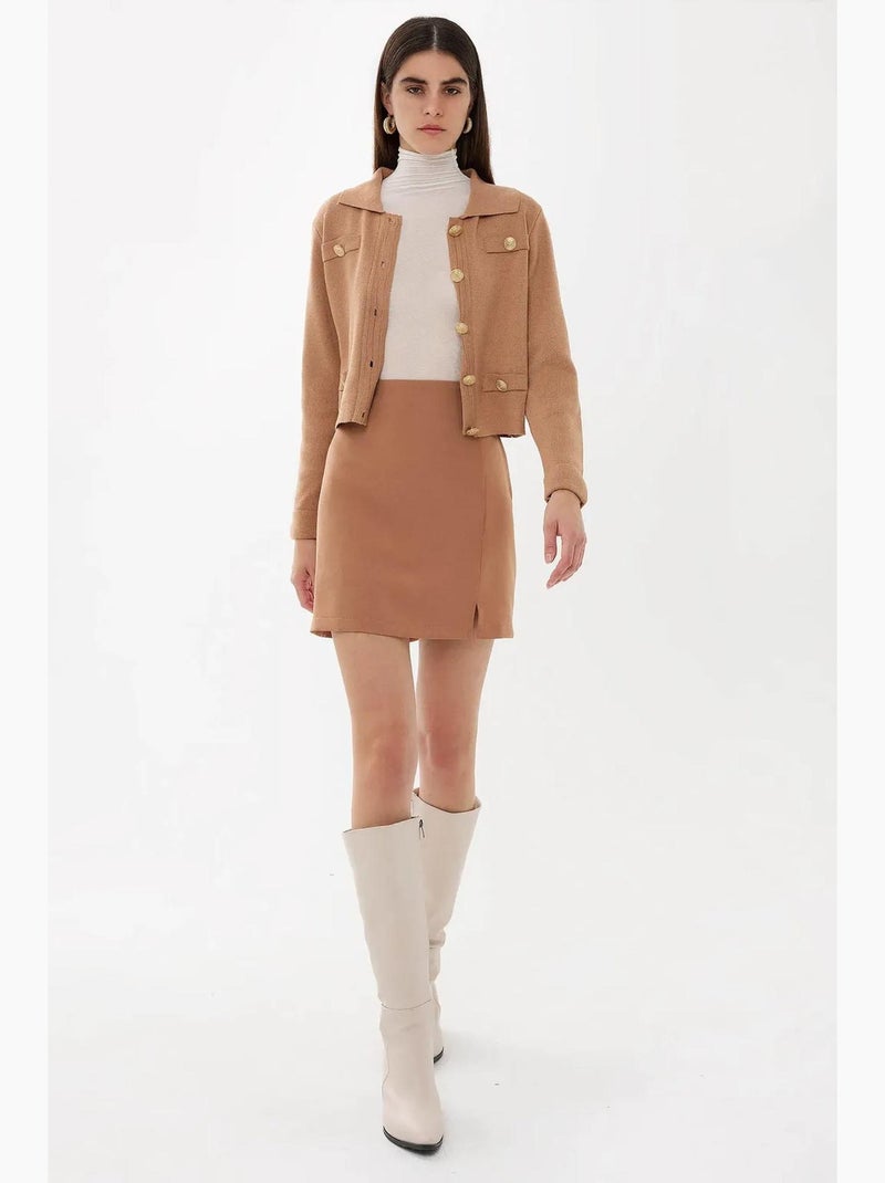 Falda de cintura alta con abertura lateral hiccup Beige natural - Kiabi