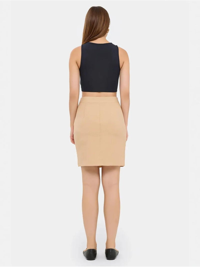 Falda de cintura alta con dobladillo sin costuras y abertura hiccup Beige natural - Kiabi