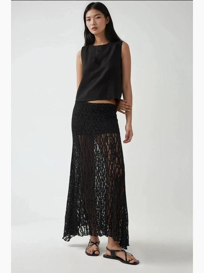 Falda de encaje de talle alto y corte relajado hiccup Negro - Kiabi