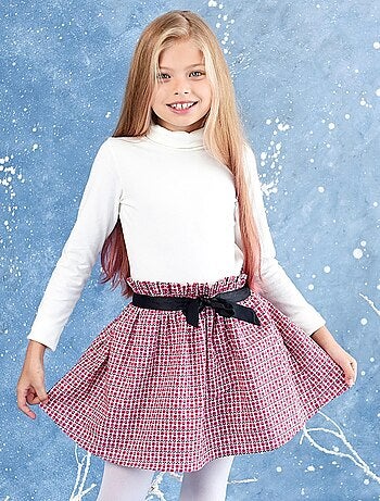 Falda de Entretiempo con Estampado Floral Rosa para Niña | LILOU