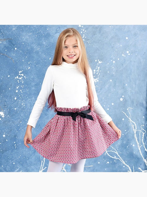 Falda de Entretiempo con Estampado Floral Rosa para Niña | LILOU - Kiabi