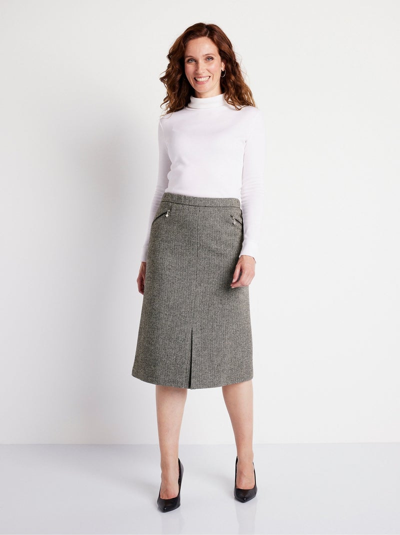 Falda de espiga o brezo largo 70 cm con lana - Afibel Gris - Kiabi
