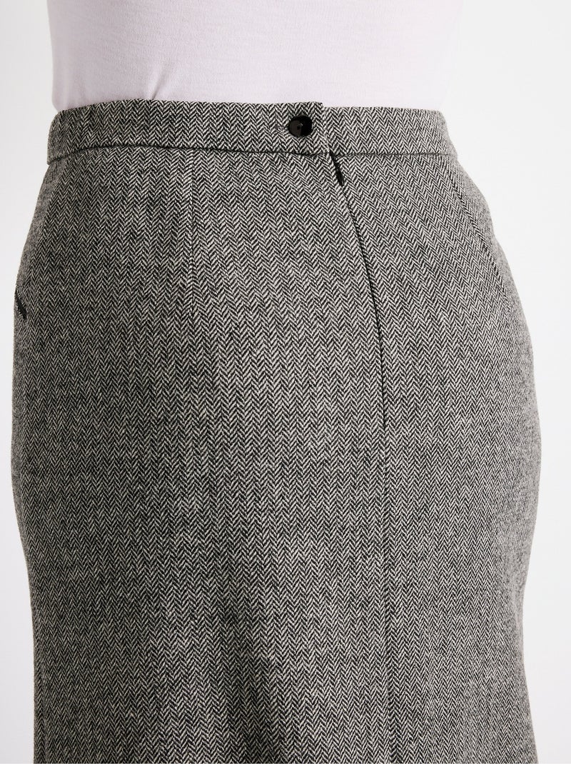 Falda de espiga o brezo largo 70 cm con lana - Afibel Gris - Kiabi