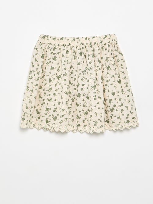 Falda de gasa de algodón estampada - Kiabi