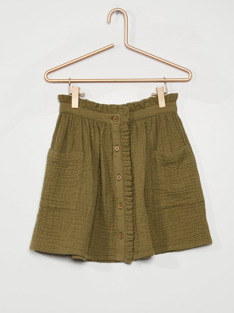 Falda de gasa de algodón verde liquen - Kiabi