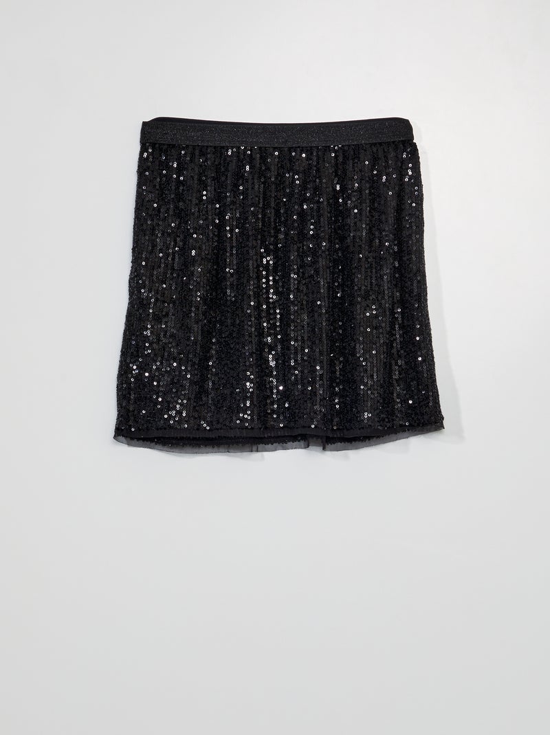 Falda de lentejuelas evasé NEGRO - Kiabi