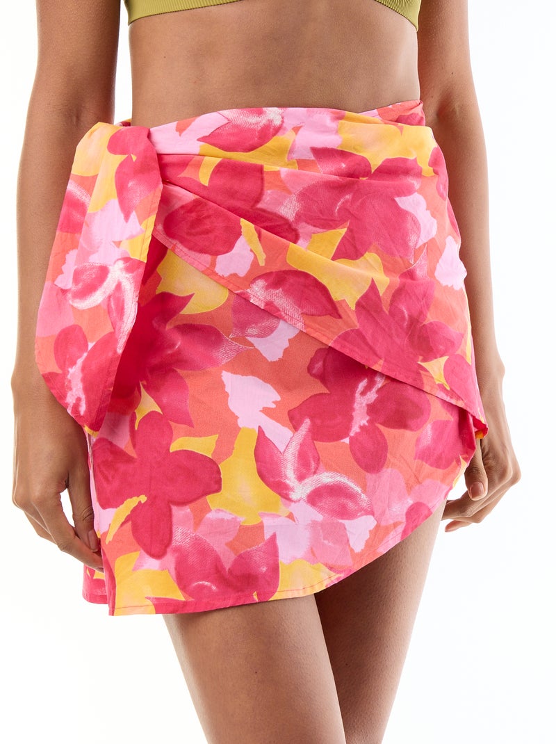 Falda de playa estampada para anudar Naranja - Kiabi