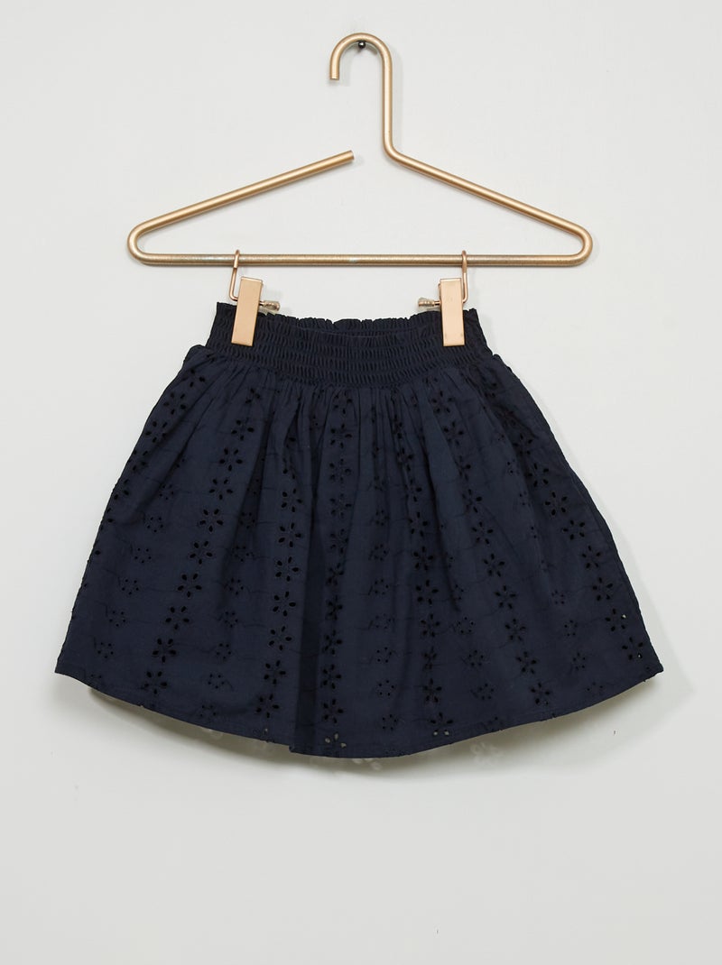 Falda de popelina con cintura fruncida azul - Kiabi