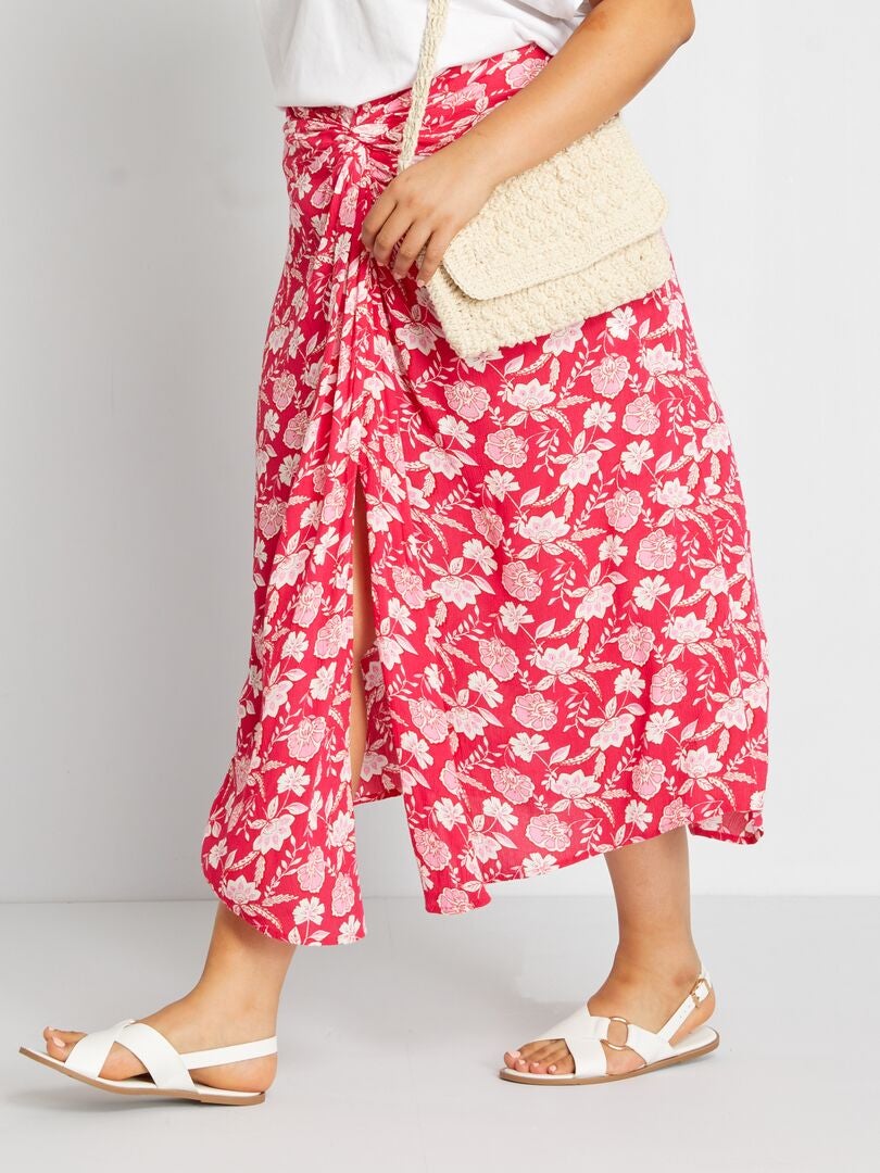 Falda de punto de crepé con estampado ROSA - Kiabi