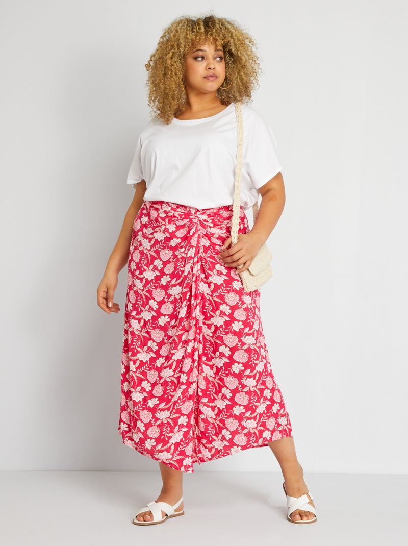 Falda de punto de crepé con estampado ROSA - Kiabi