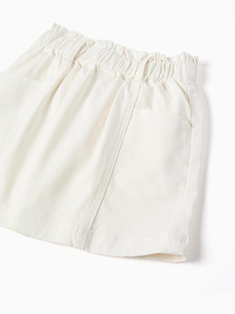 Falda de sarga con cintura paperbag y bolsillos Blanco - Kiabi