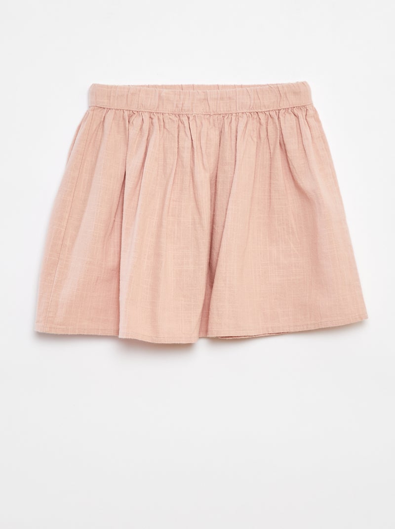 Falda de tejido ligero con 2 bolsillos de parche con bordados rosa - Kiabi