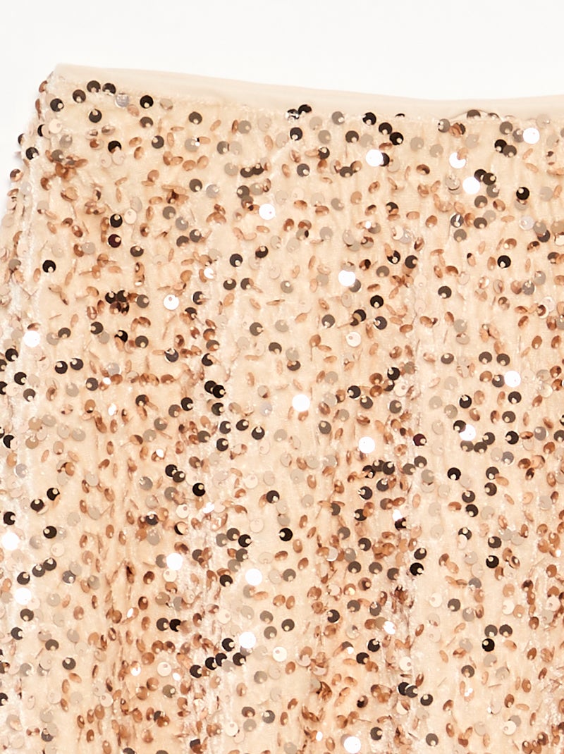 Falda de terciopelo con lentejuelas Beige - Kiabi