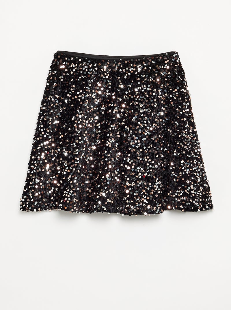 Falda de terciopelo con lentejuelas Negro - Kiabi