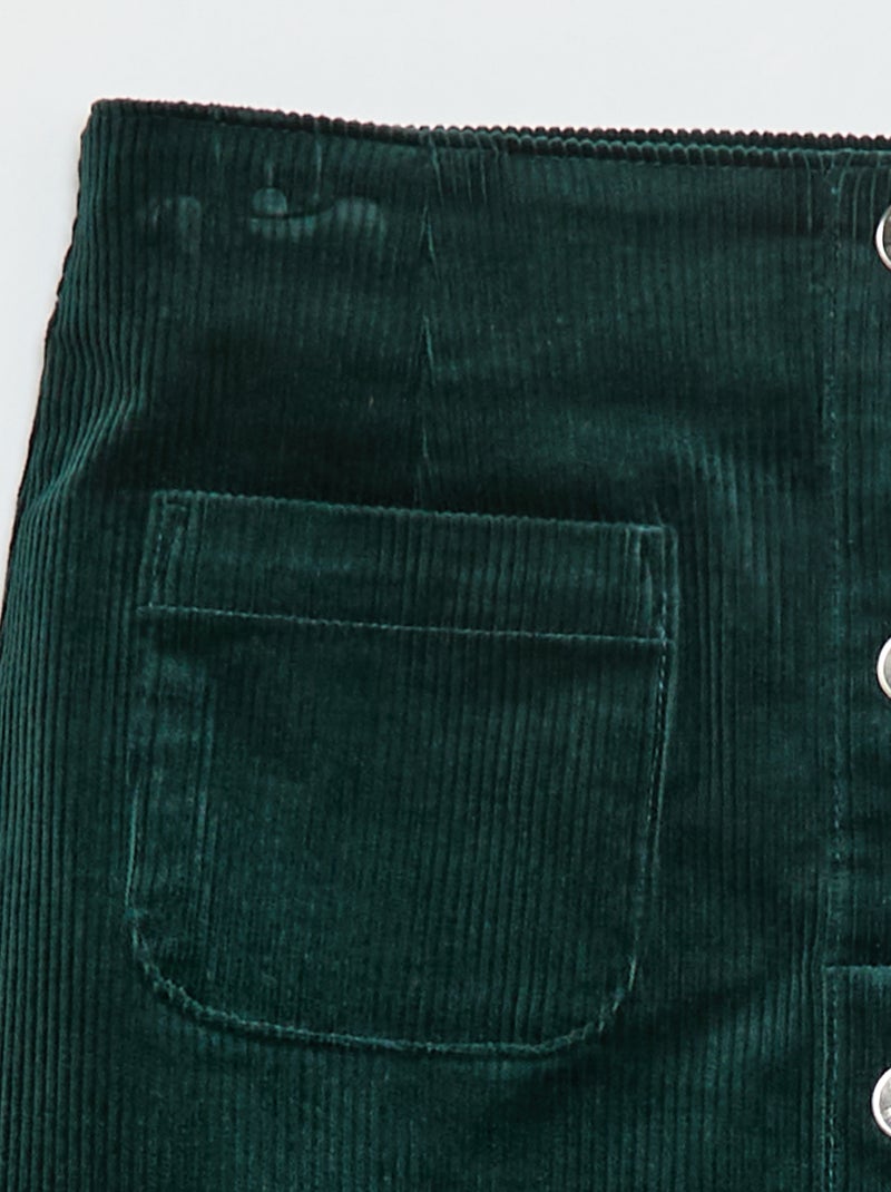 Falda de terciopelo corte corto y recto Verde - Kiabi