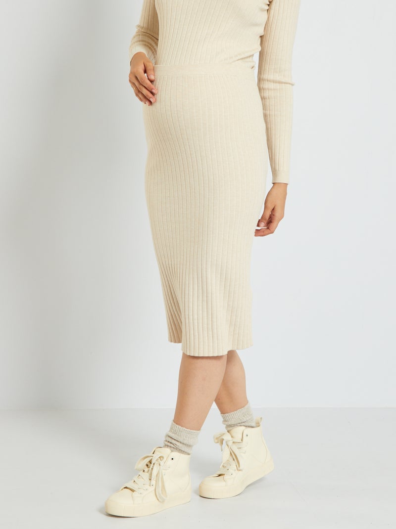 Falda de tubo premamá de punto de canalé BEIGE - Kiabi