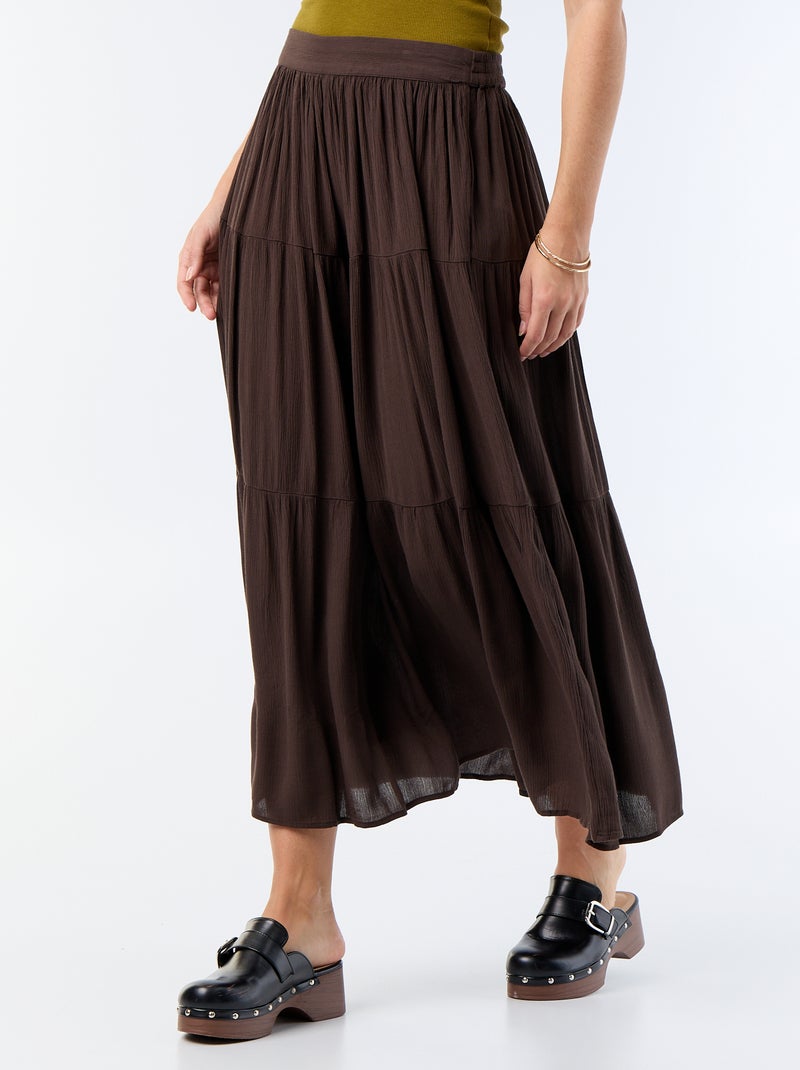 Falda escalonada lisa Marron - Kiabi