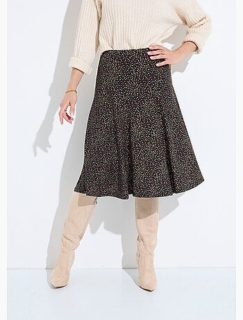 Falda evasé de punto estampada con cinturilla elástica - Afibel