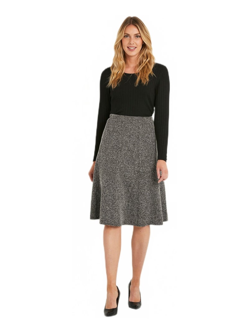 Falda evasé de punto jacquard, cintura elástica - Afibel Gris - Kiabi