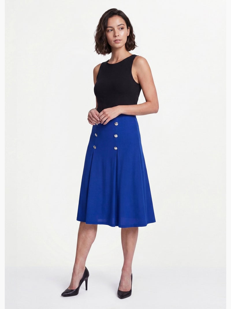 Falda evasé midi de punto liso con puente - Afibel Azul - Kiabi