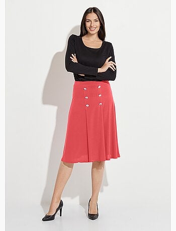 Falda evasé midi de punto liso con puente - Afibel