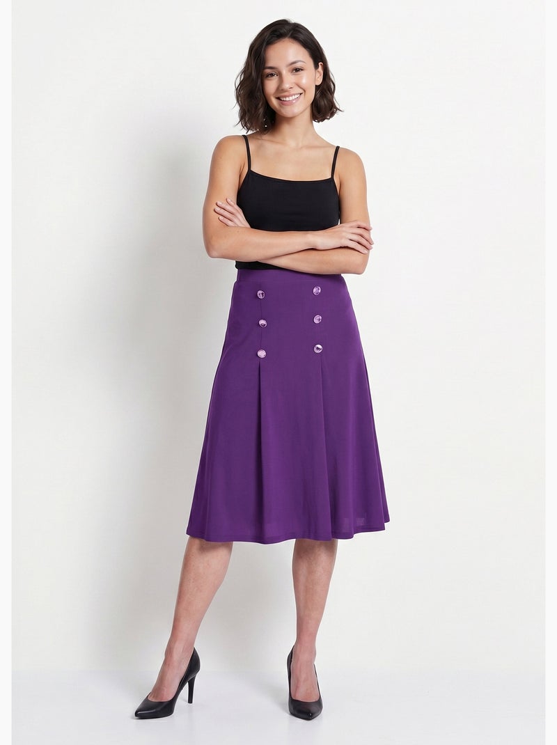 Falda evasé midi de punto liso con puente - Afibel Violeta - Kiabi
