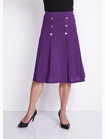 Falda evasé midi de punto liso con puente