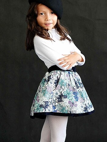 Falda Floral Azul Marino y Lila para Niña | LILOU