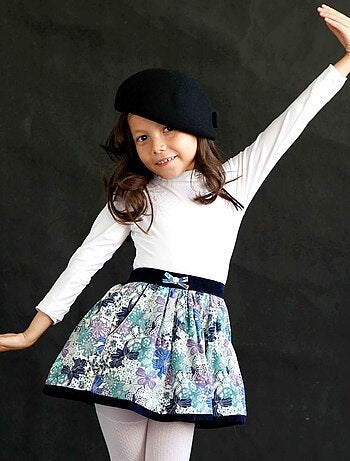 Falda Floral Azul Marino y Lila para Niña | LILOU