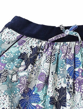 Falda Floral Azul Marino y Lila para Niña | LILOU