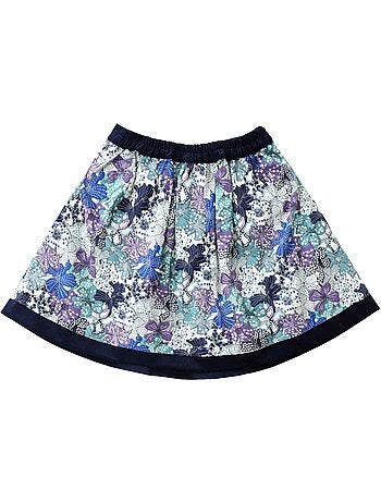 Falda Floral Azul Marino y Lila para Niña | LILOU