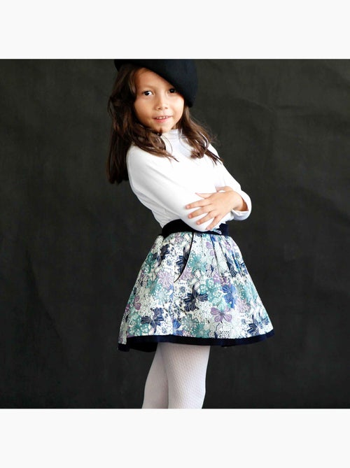 Falda Floral Azul Marino y Lila para Niña | LILOU - Kiabi