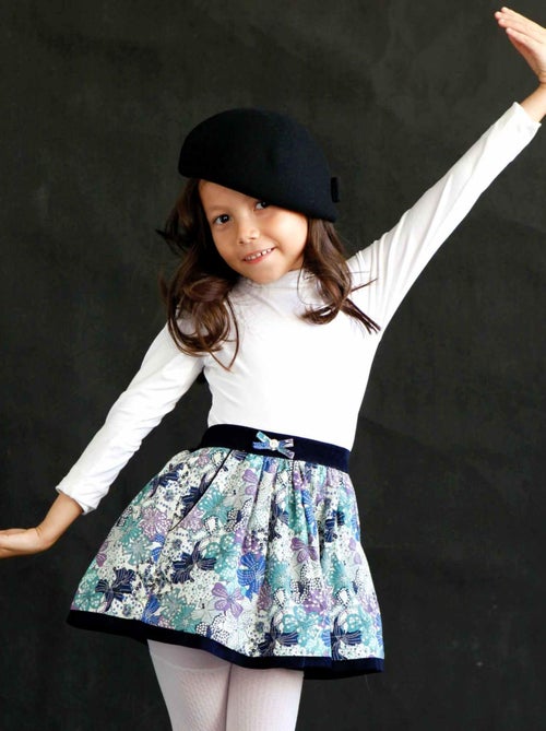 Falda Floral Azul Marino y Lila para Niña | LILOU - Kiabi
